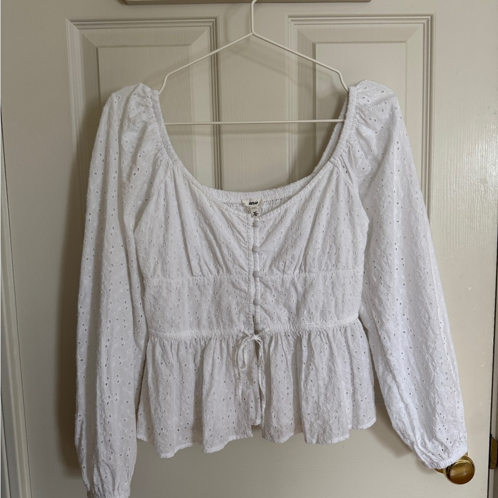 White Eyelet Long Sleeve Blouse